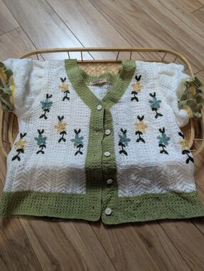 Azara Paris Crochet Floral Embroidered Cardigan Boho Cottagecore TU